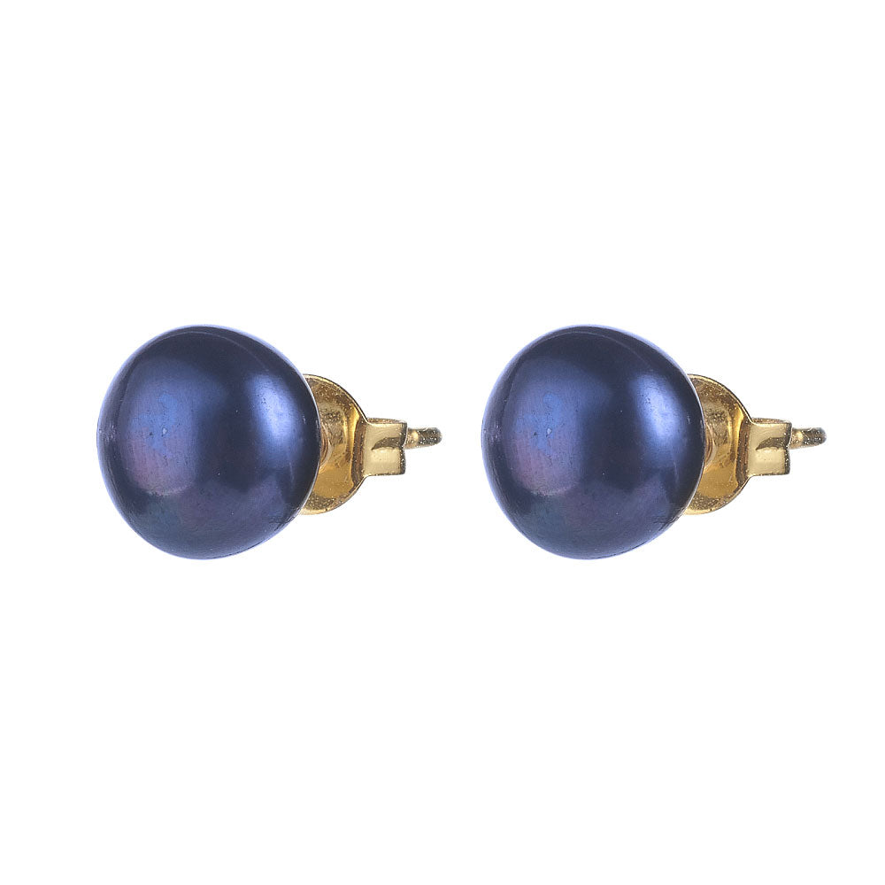 Blauw zwarte zoetwater parel oorbellen, oorknopjes | Oorknopjes Blio