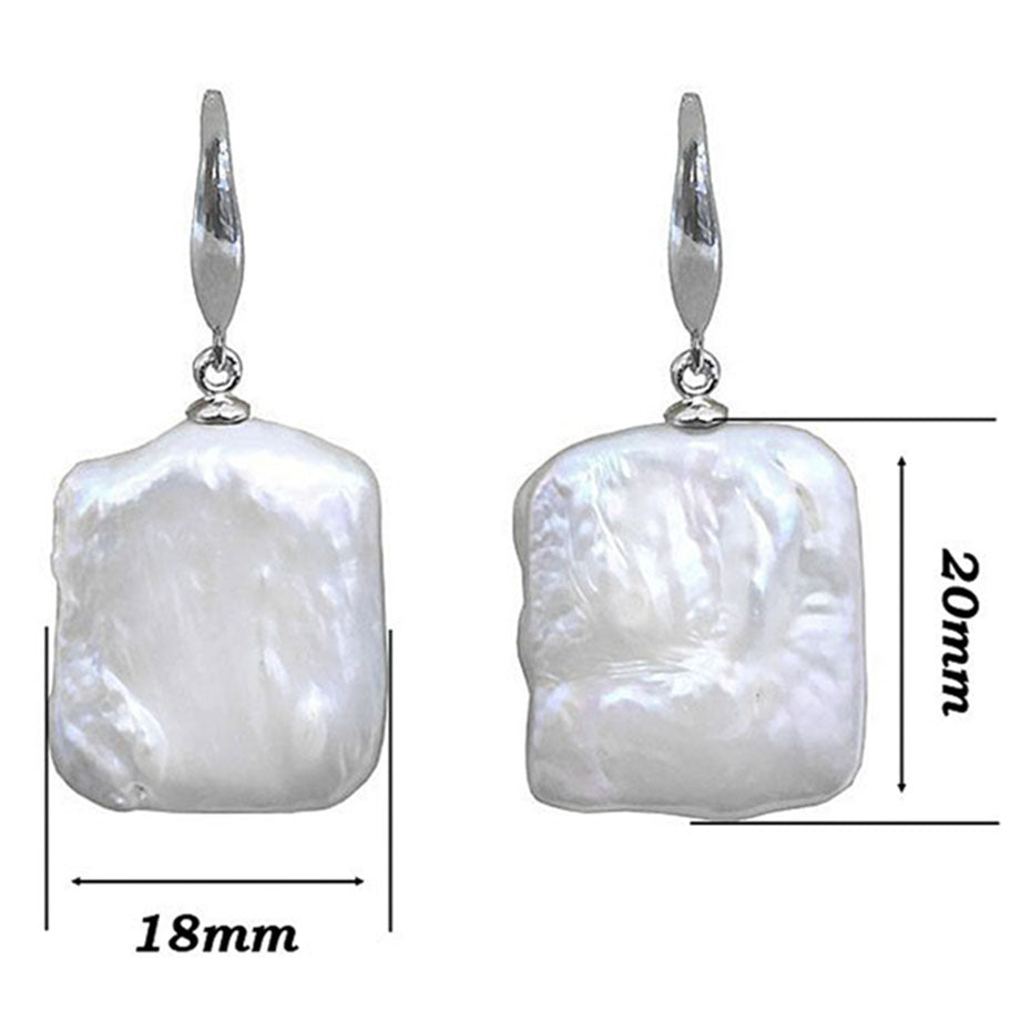Witte zoetwater parel oorbellen met vierkanten parels en sterling zilver (925), maatindicatie | Dangling Pearl Square