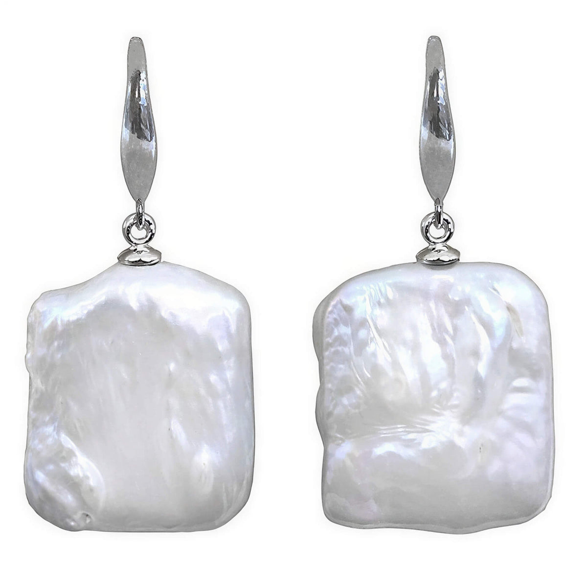 Witte zoetwater parel oorbellen met vierkanten parels en sterling zilver (925) | Dangling Pearl Square