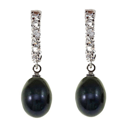 Zoetwater parel oorringen met blauw bruine zoetwater parels en stras steentjes, vooraanzicht | Dante