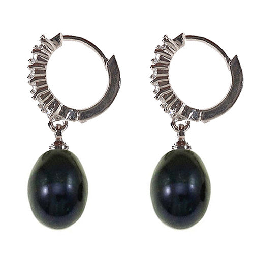 Zoetwater parel oorringen met blauw bruine zoetwater parels en stras steentjes, zijaanzicht | Dante