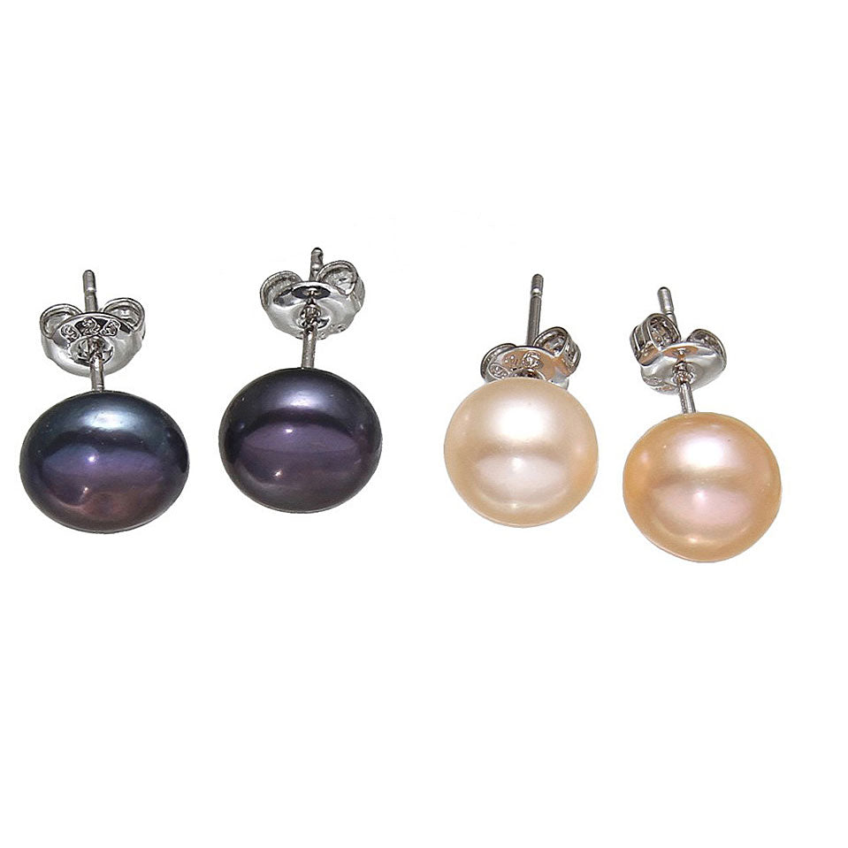 Zoetwater parel oorbellen in zwart en zalm | Cadeau set zoetwater parel oorbellen Dea-Zea