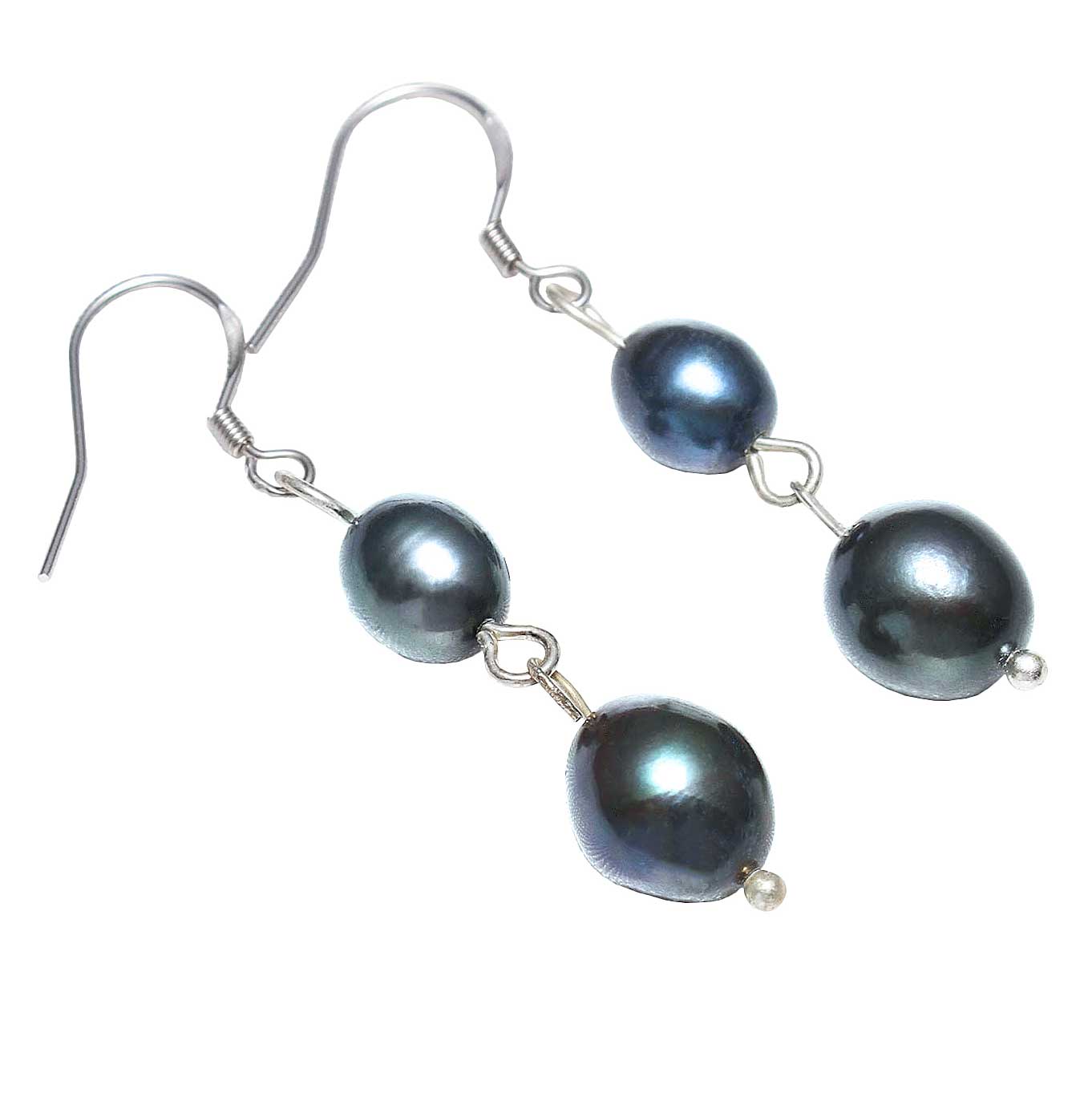 Zoetwater parel oorbellen met blauw zwarte parels en sterling zilver (925) liggend | Dorian