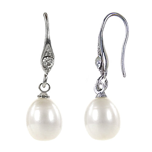 Witte zoetwater parel oorbellen met stras steentje | Ely