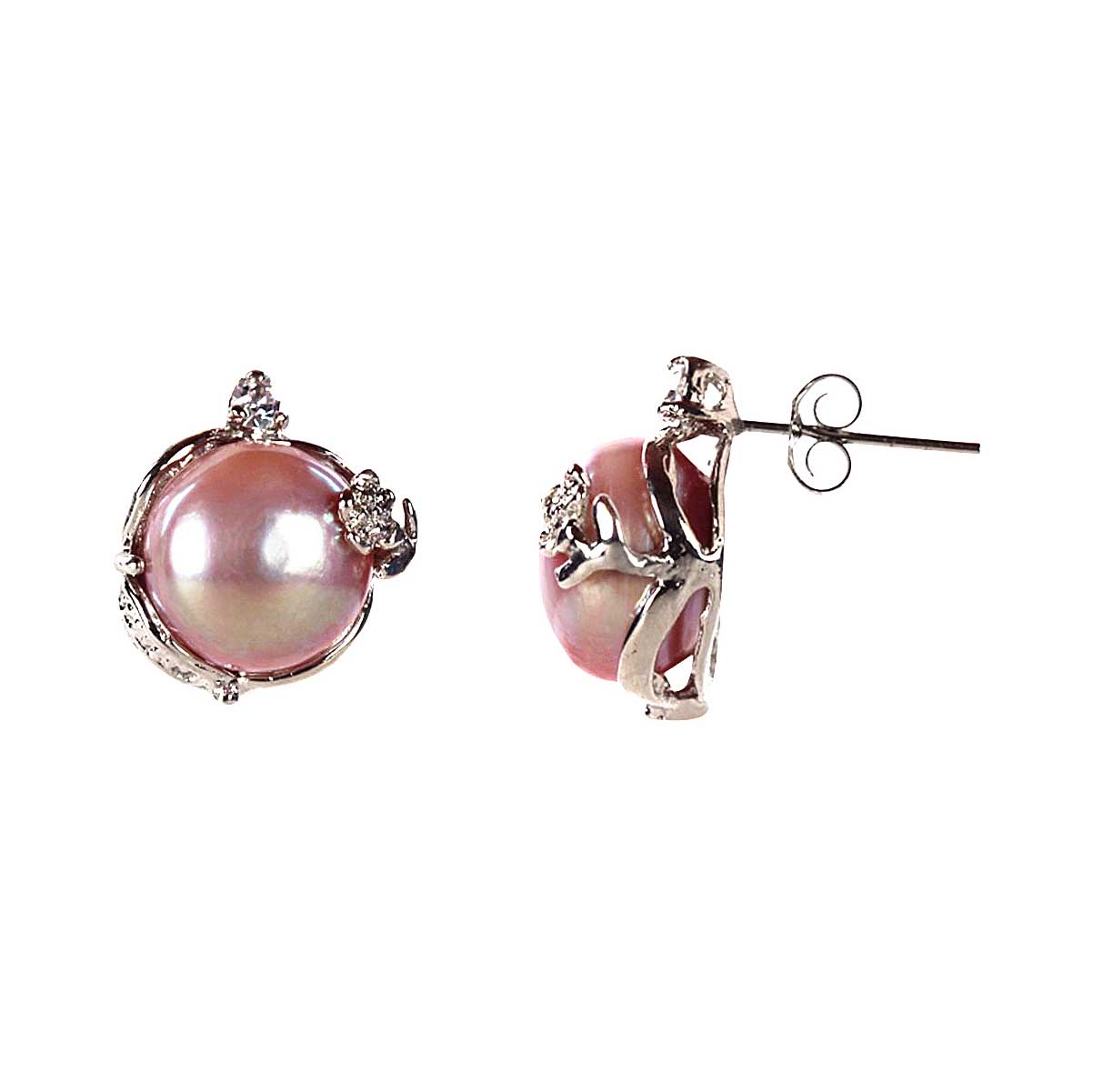 Grote roze zoetwater parel oorknoppen | Evita Purple