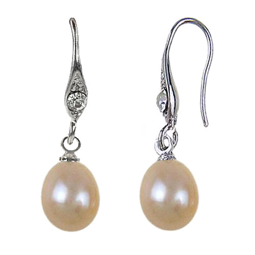 Zoetwater parel oorbellen met zalm kleurige parels en stras steentje | Ezy