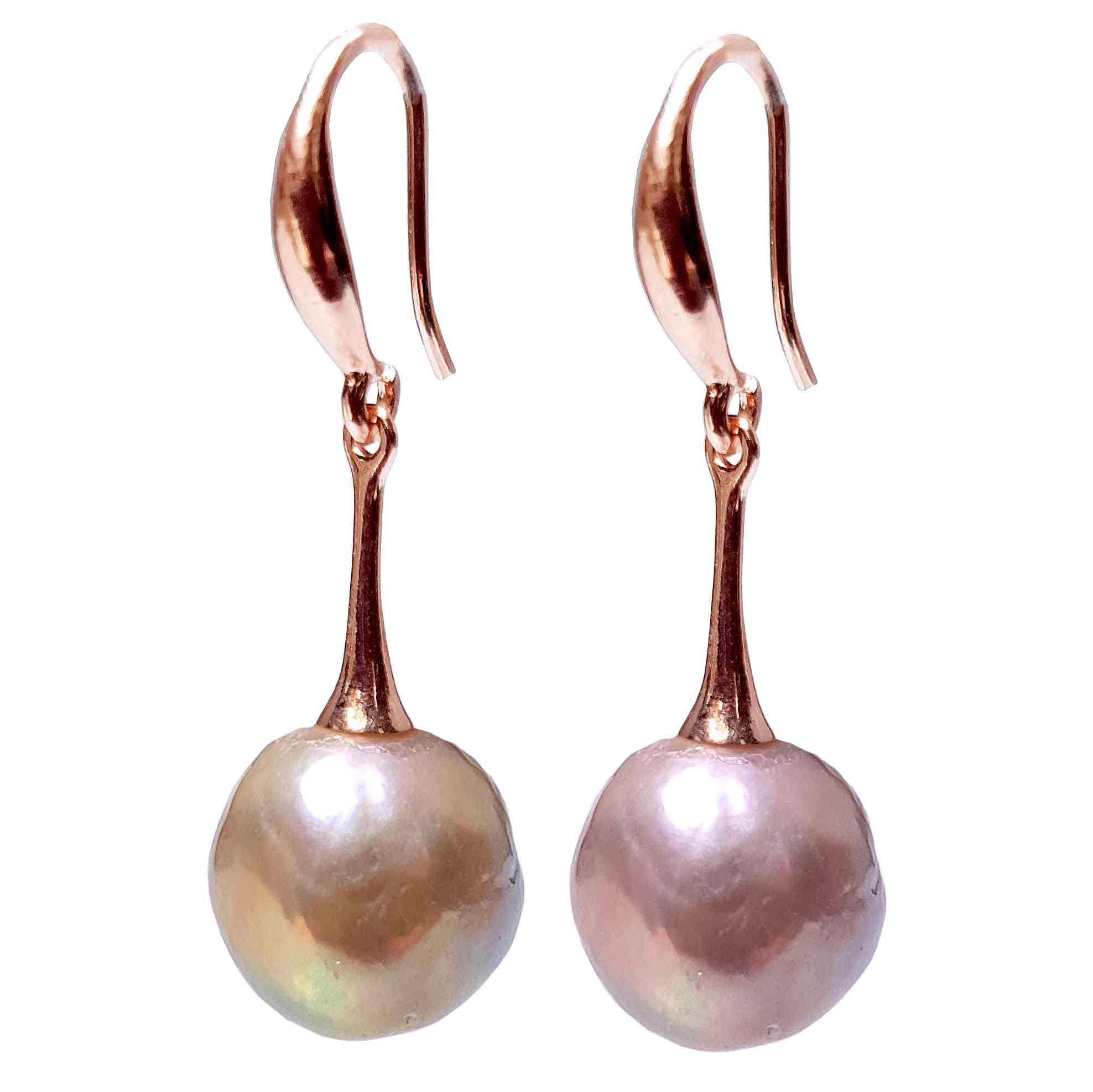 Zoetwater parel oorbellen met roze oker kleurige parels en rosé goud | Kasumi Rosé Gold