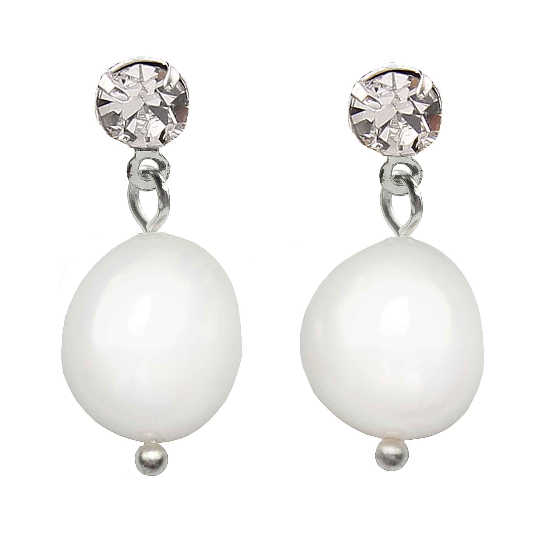 Witte zoetwater parel oorbellen met stras steentjes | Keishi Bling
