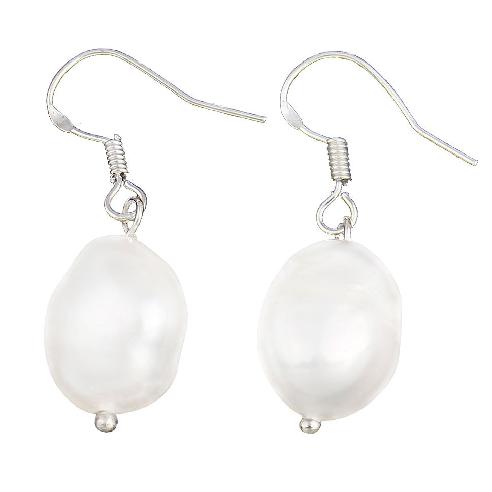 Witt zoetwater parel oorbellen met sterling zilveren oorbelhaakjes | Keishi