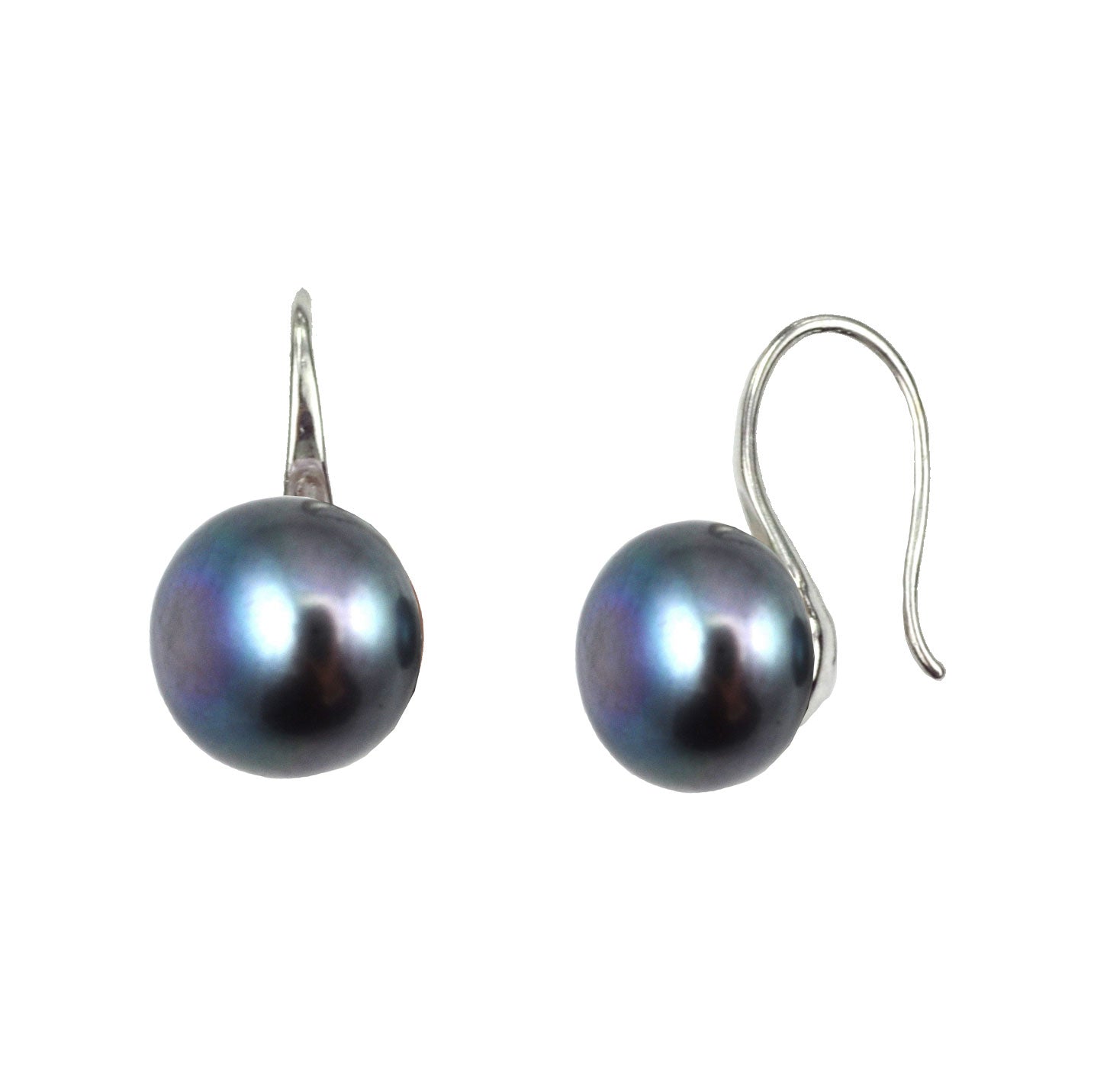 Zoetwater parel oorbellen met zwart blauwe parel, voor- en zijaanzicht | Leis Black