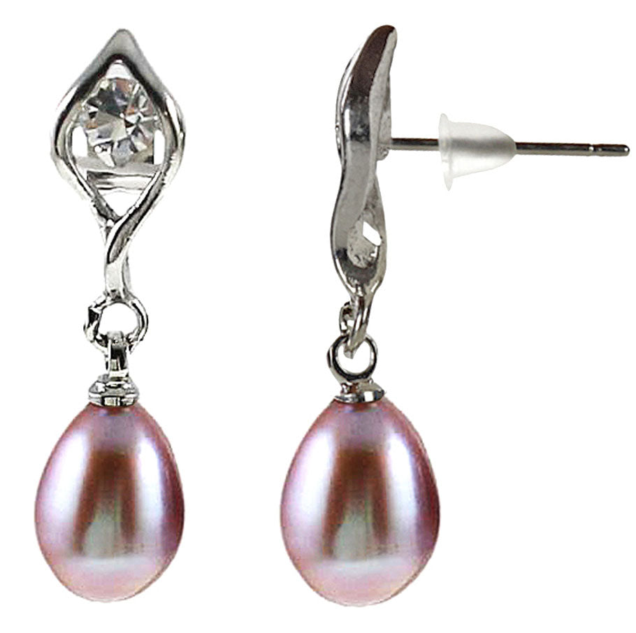 Roze zoetwater parel oorbellen met stras steentje | Lepa