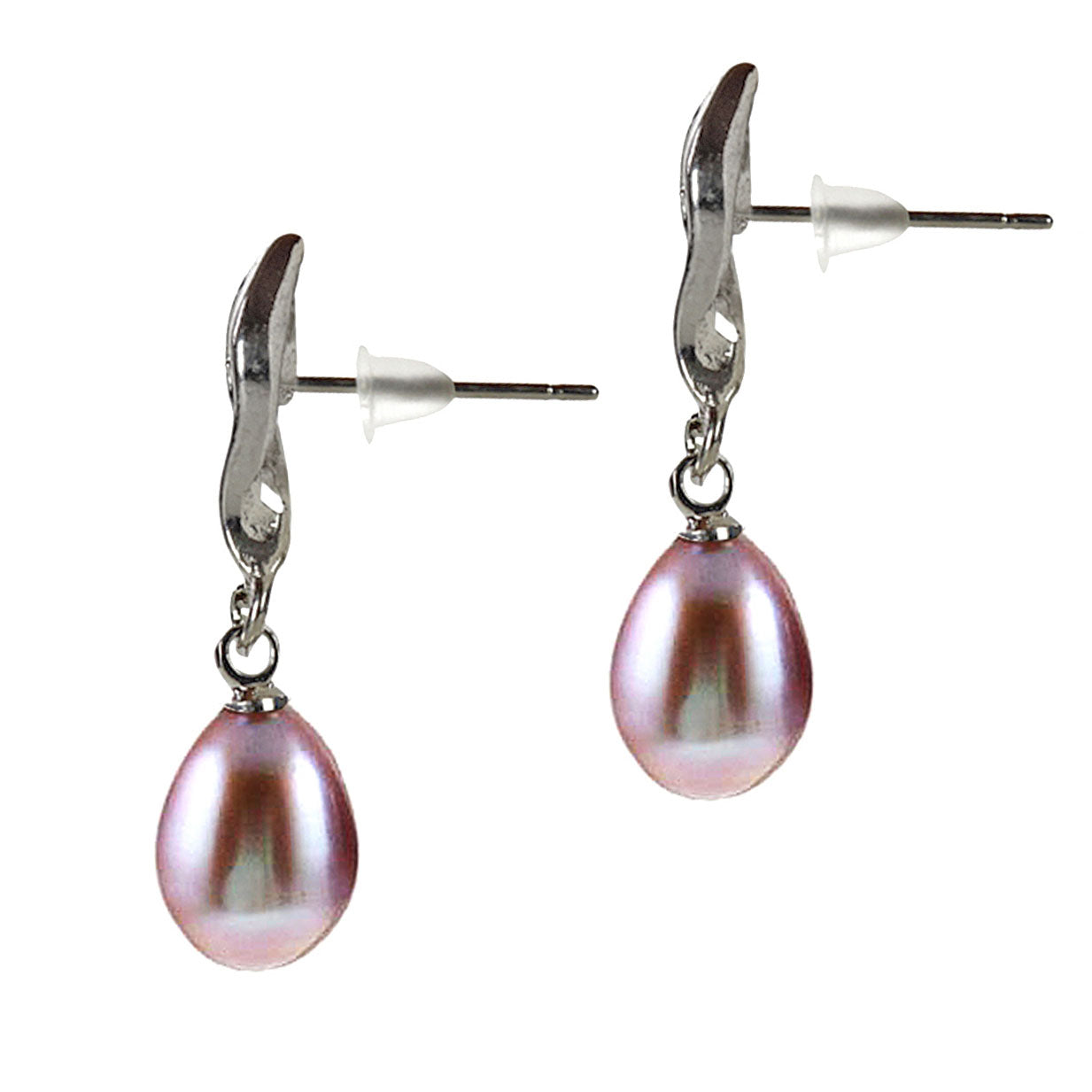 Roze zoetwater parel oorbellen met stras steentje, zijaanzicht | Lepa