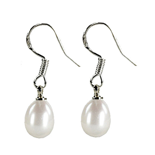 Witte zoetwater parel oorbellen met sterling zilveren oorbelhaakjes, zijaanzicht | Lianca