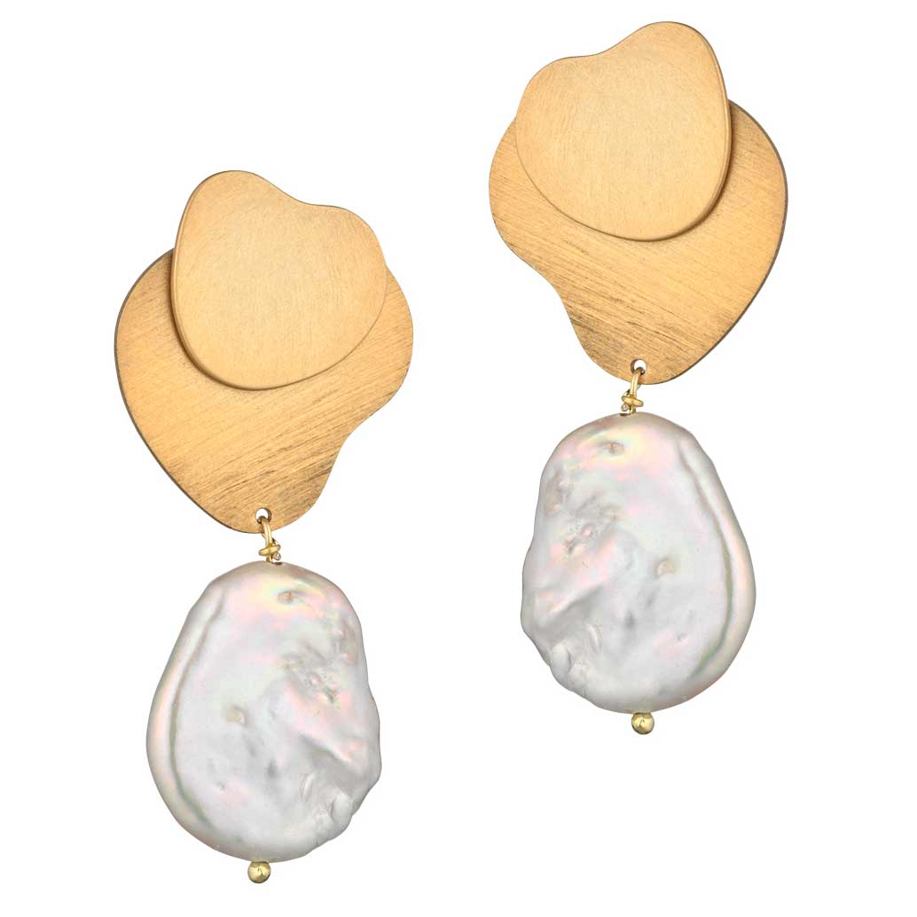 Witte zoetwater parel oorbellen, oorknopjes, goud verguld sterling zilver - Marlieke