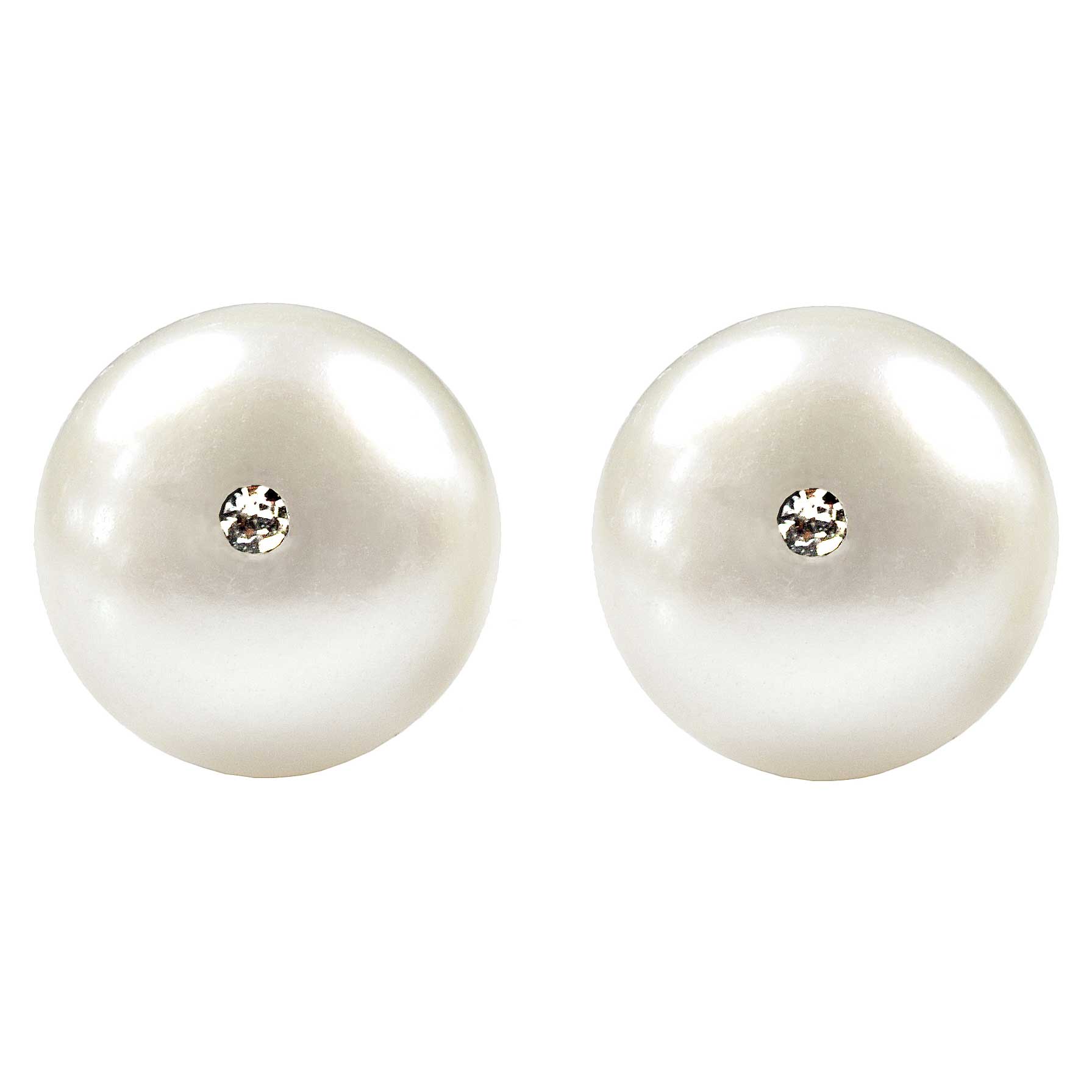 Witte zoetwater parel oorbellen met stras steentje, vooraanzicht | Cadeau set zoetwater parel oorbellen Bling Mea Box One