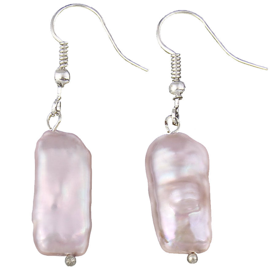 Zoetwater parel oorbellen met roze rechthoekige parels en sterling zilver (925), zijkant | Pearl Rectangle Pink
