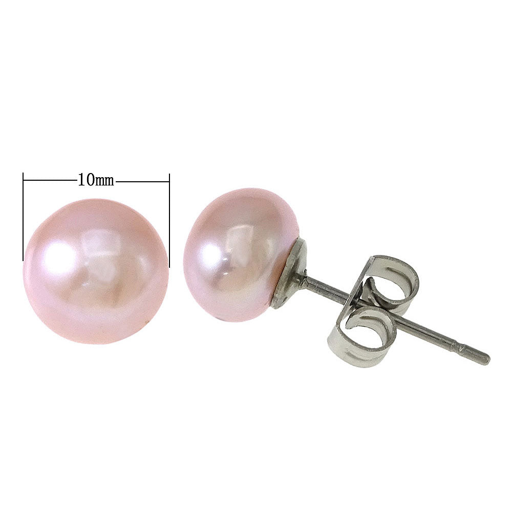 Roze zoetwater parel oorbellen met zilver edelstaal, parel oorknopje, maataanduiding | Pearl Rose 10 mm