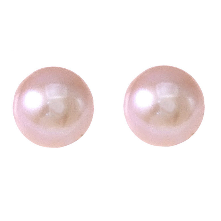 Roze zoetwater parel oorbellen met zilver edelstaal, parel oorknopje, vooraanzicht | Pearl Rose 10 mm