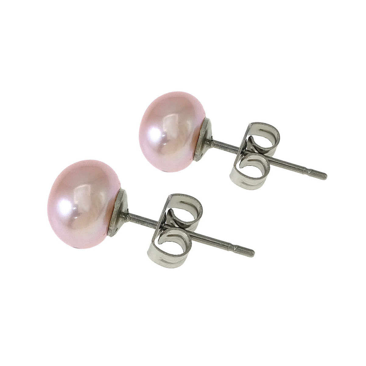 Zoetwater parel oorbellen met roze parel en edelstaal, zijaanzicht | Pearl Rose 8 mm