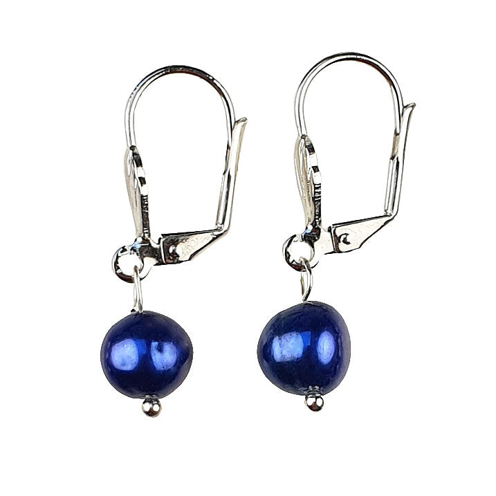 Zoetwater parel oorbellen met cobalt blauwe parel | set Pearl Royal Blue