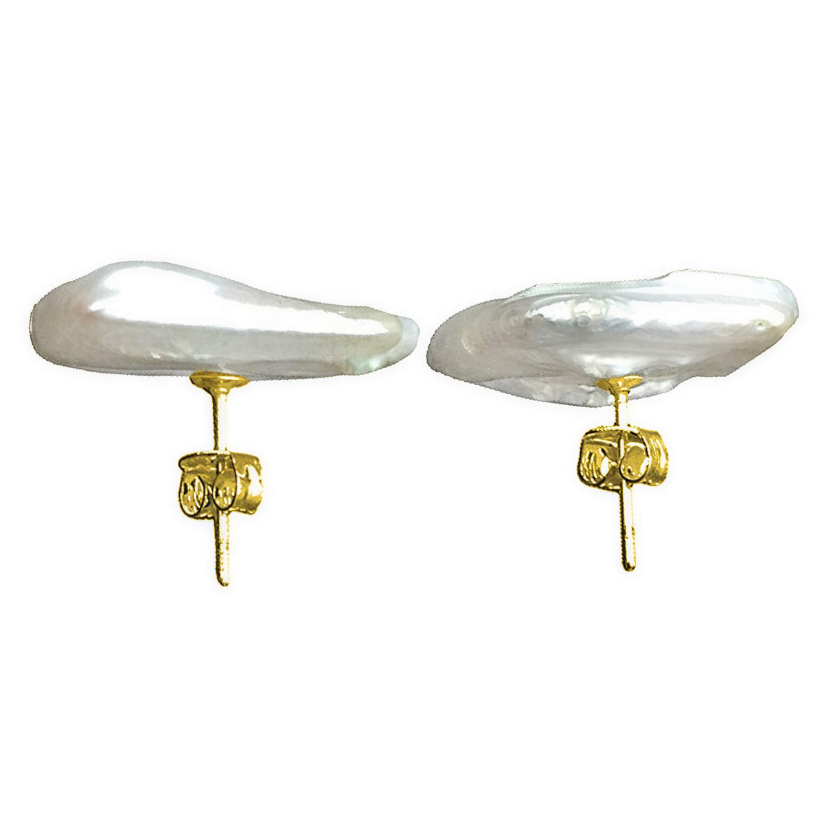 Zoetwater parel oorknoppen met witte vierkante parels en sterling zilver (925), zijkant | Pearl Square