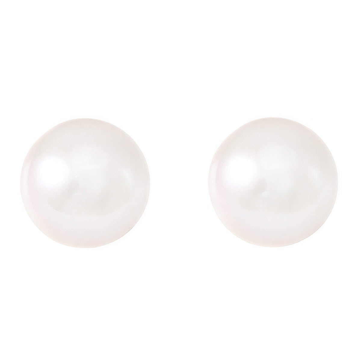 Witte zoetwater parel oorbellen, witte parel oorknopjes 10 mm, vooraanzicht | Pearl White 10 mm