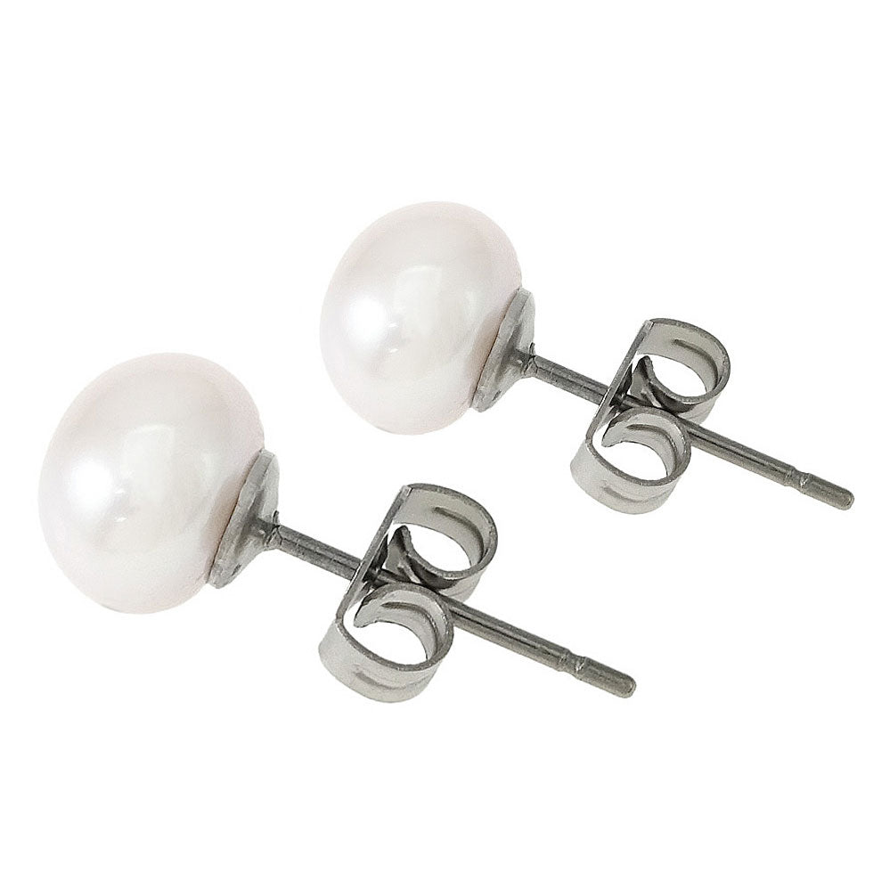 Witte zoetwater parel oorbellen, witte parel oorknopjes 10 mm, zijaanzicht | Pearl White 10 mm