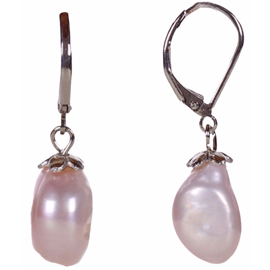 Roze zoetwater parel oorbellen met sterling zilveren (925) oorbelhaakje zij- en vooraanzicht | Rola