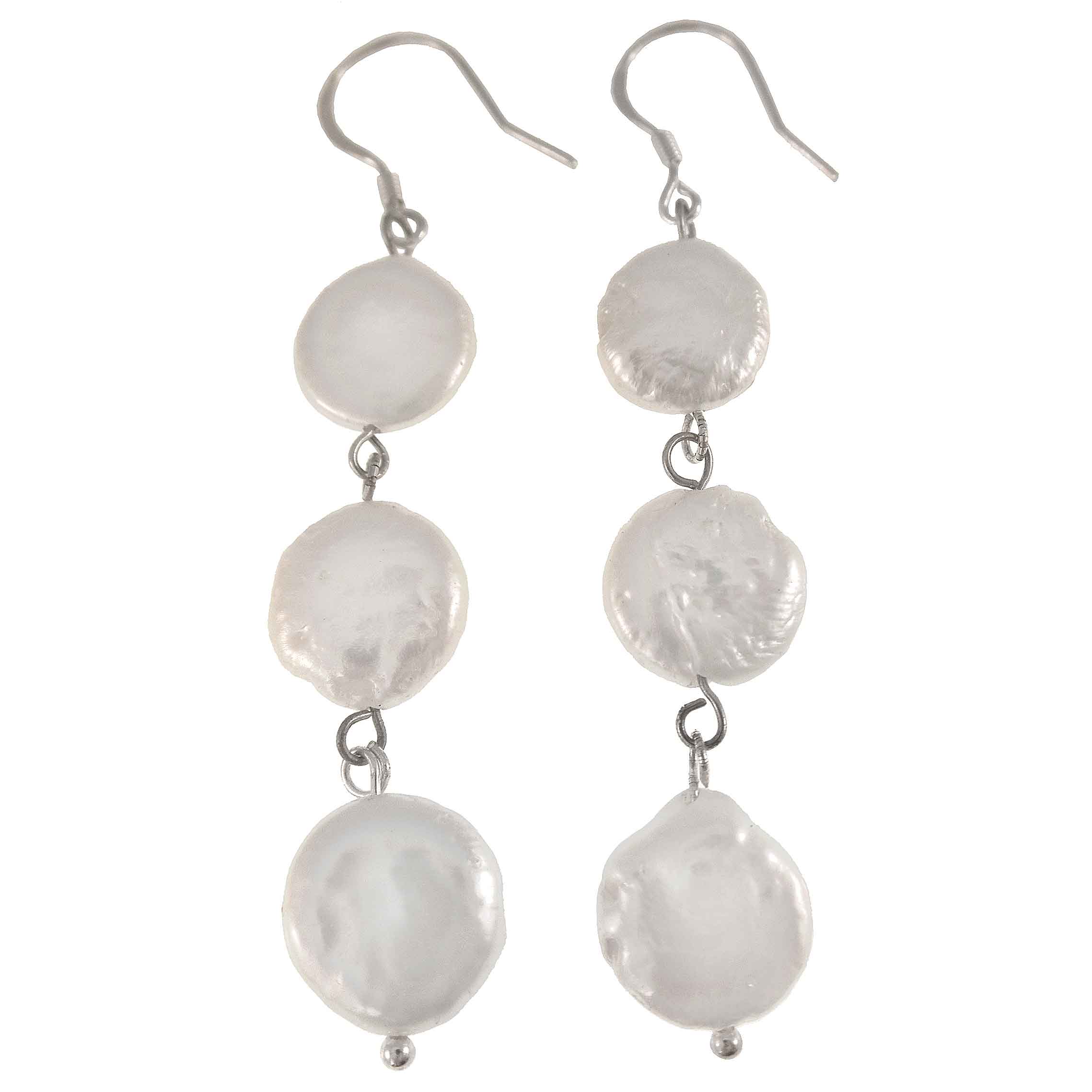 Lange witte zoetwater parel oorbellen met witte parels en sterling zilver (925) | Weny