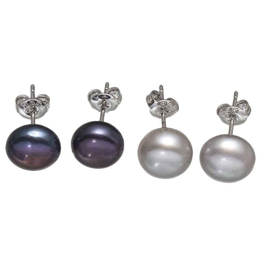 Parel oorbellen set zwart en grijs | Cadeau set zoetwater parel oorbellen Dea-Gea