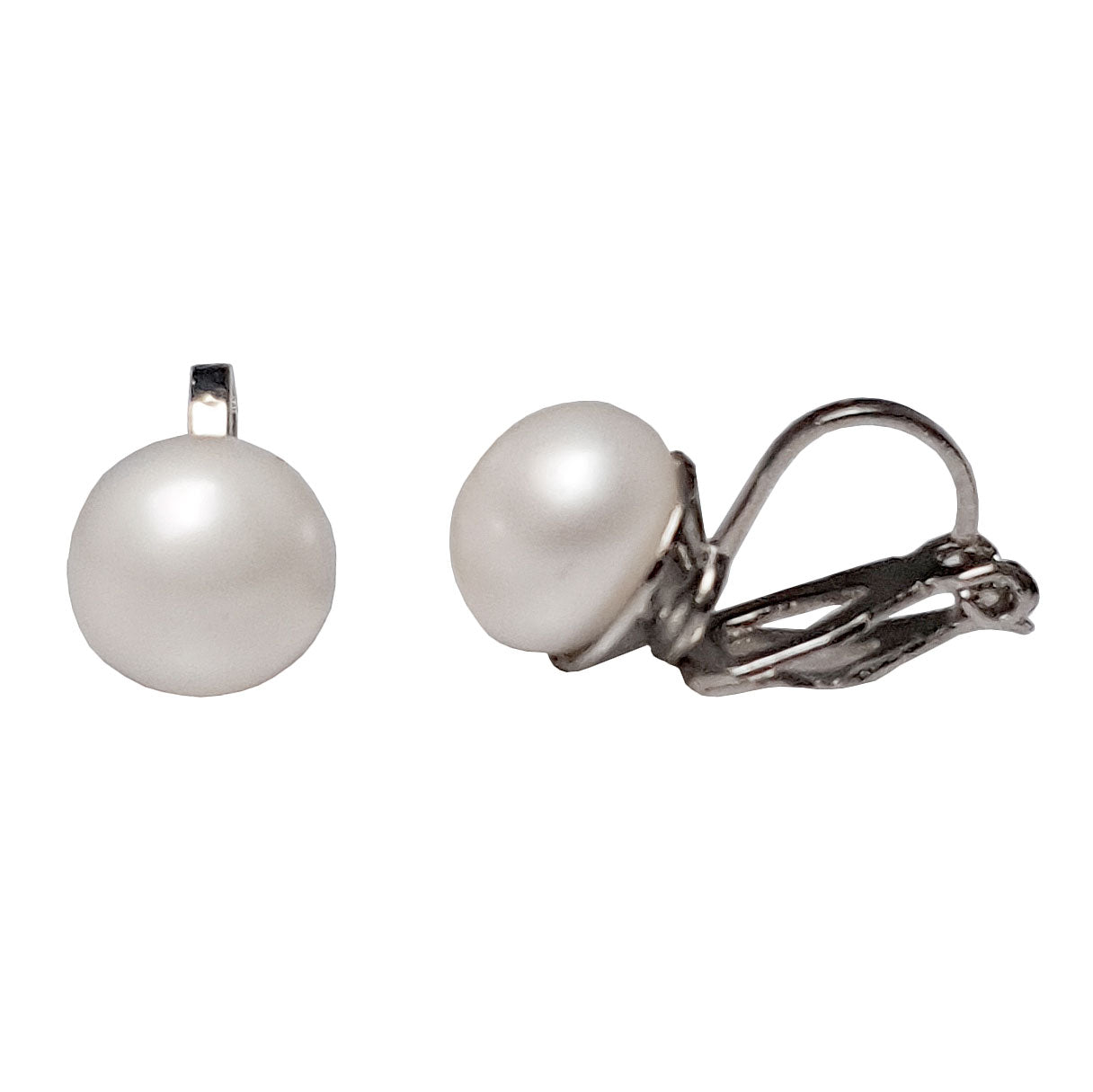 Witte zoetwater parel clip oorbellen voor en zijaanzicht | Cadeau set met zoetwater parel clips oorbellen Clip Pearl