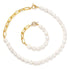 Zoetwater parel set bestaande uit een parelketting en parel armband met witte parels en goud edelstaal | set Baudine