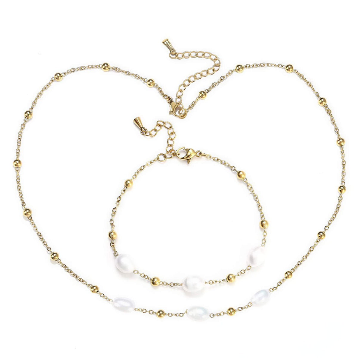 Witte zoetwater parelketting met goud edelstaal | Parelketting Eline Goud