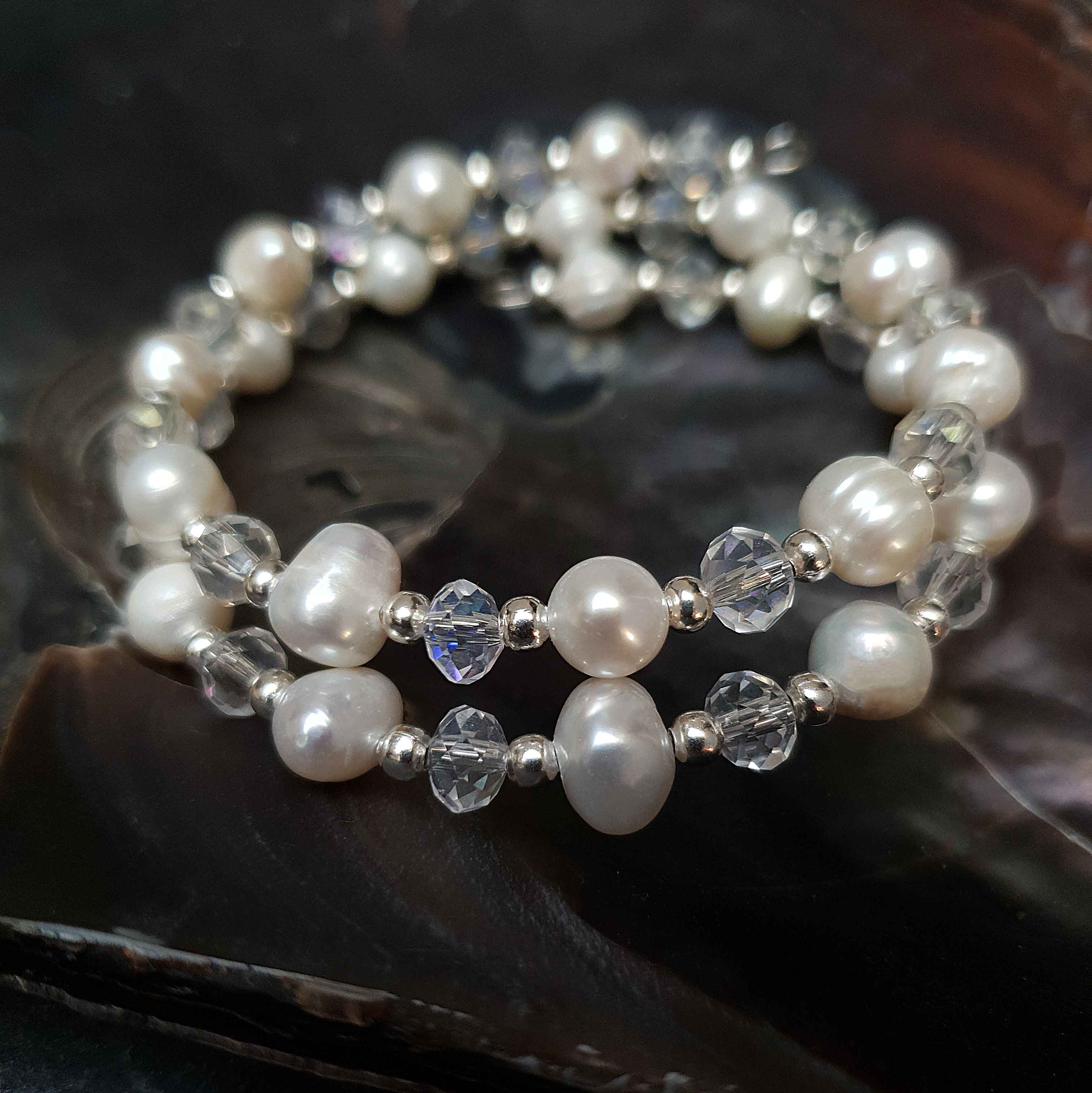 Zoetwater parel wikkelarmband Wrap Pearl White Crystal