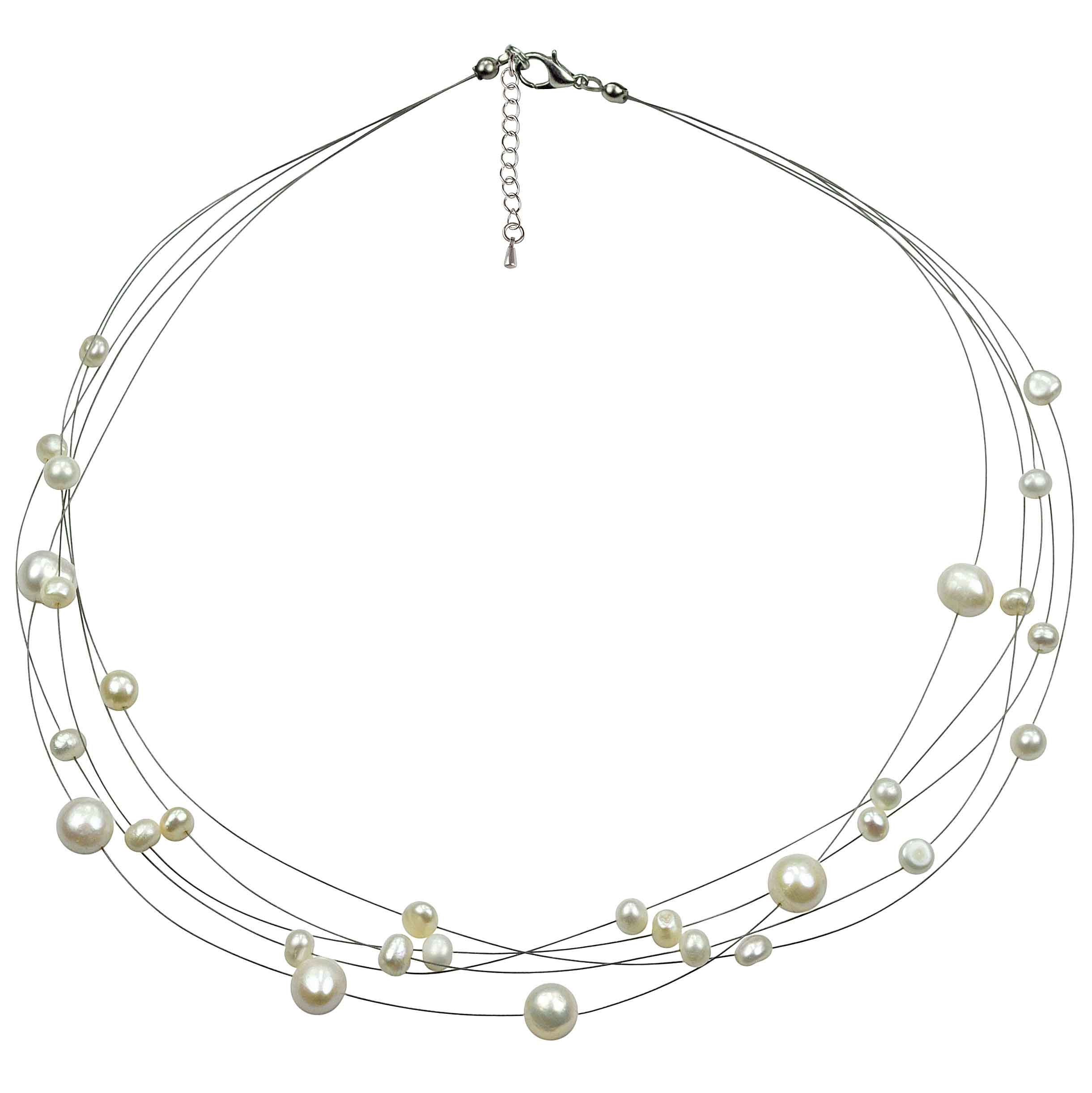 Zoetwater parelketting met witte parels en sterling zilver in 5 rijen | Avetta