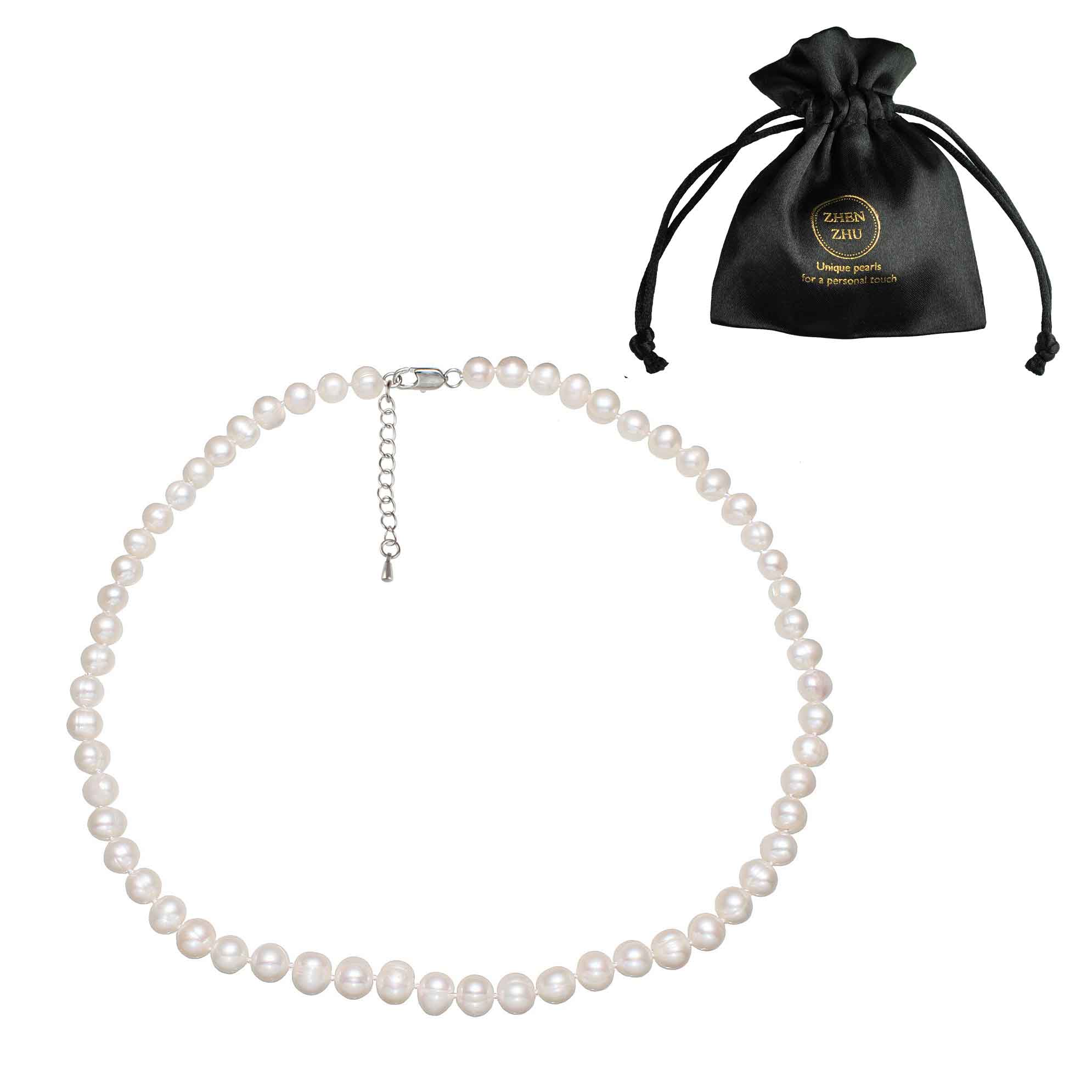 Witte zoetwater parelketting met sterling zilver (925) met sieraden zakje | Bella