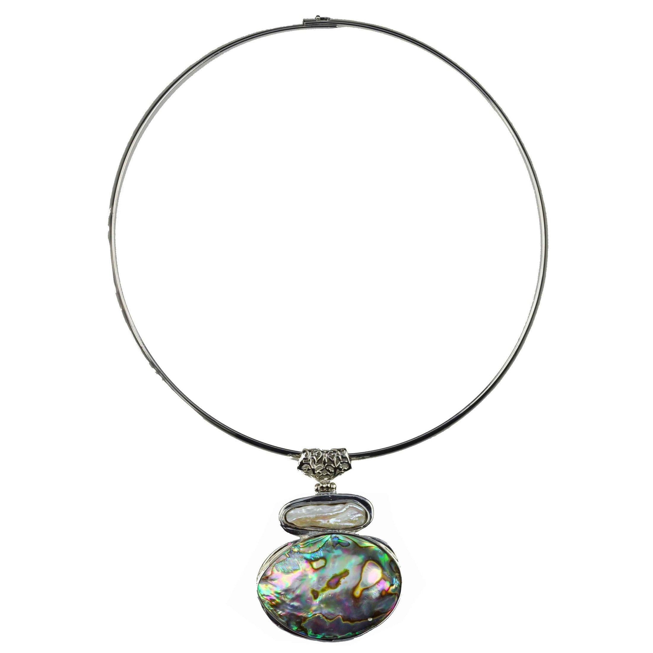 Zoetwater parelketting met abaloon hanger | Biwa Abalone