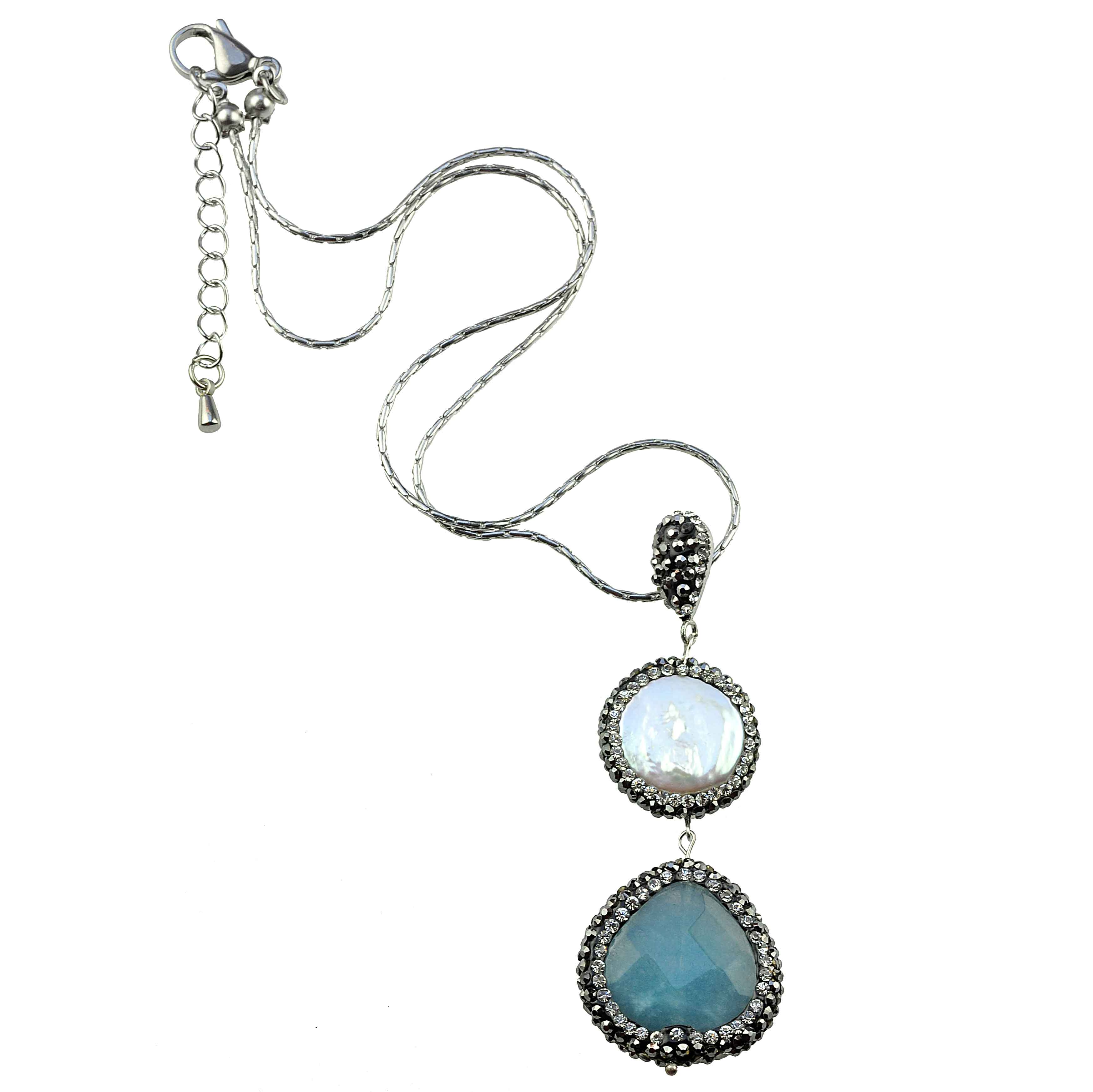 Zoetwater parelketting met edelstenen en stras steentjes | Bright Pearl Blue Jade