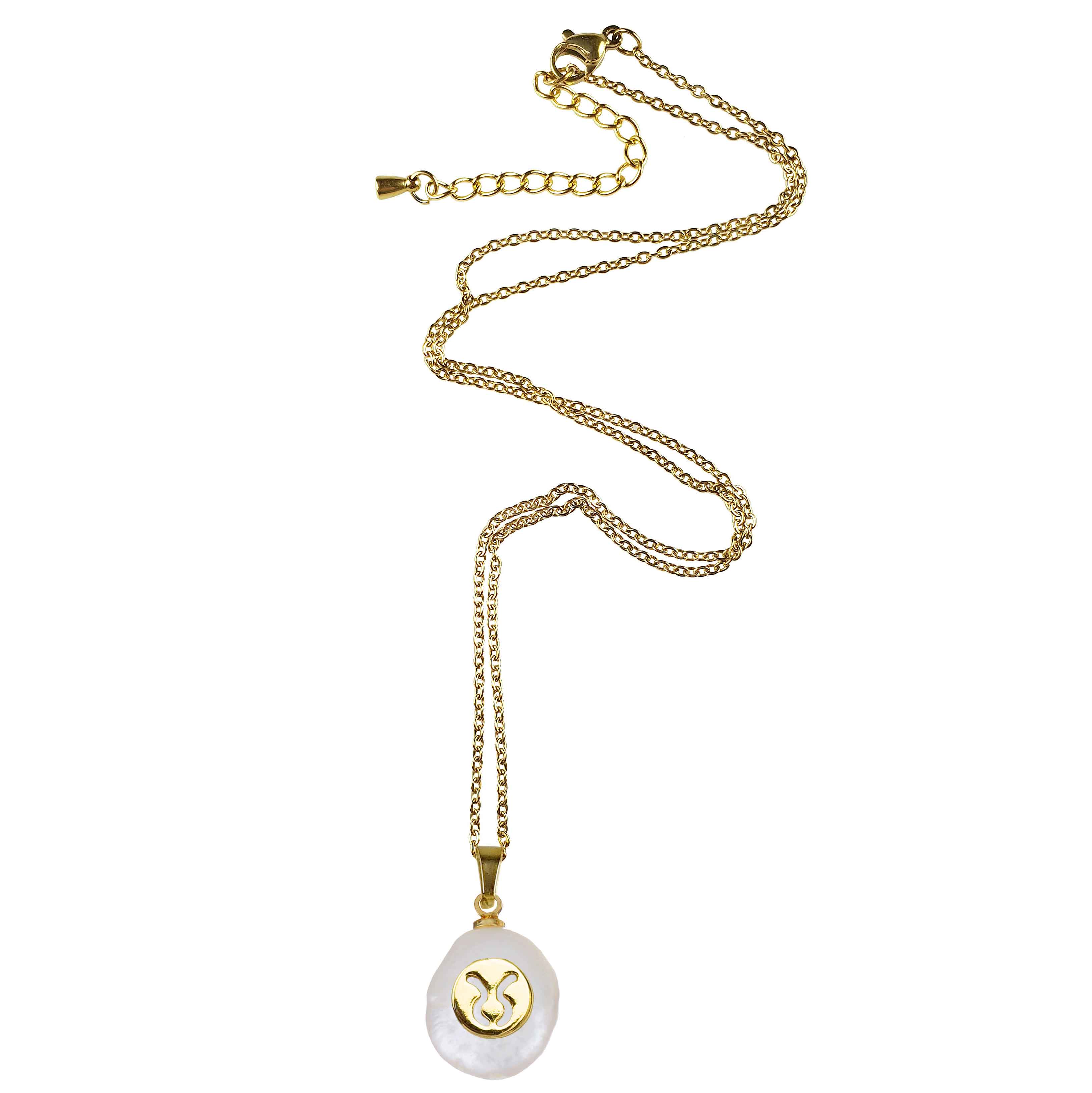 Witte zoetwater parelketting met goud edelstaal en sterrenbeeld STIER | Gouden sterrenbeeld STIER