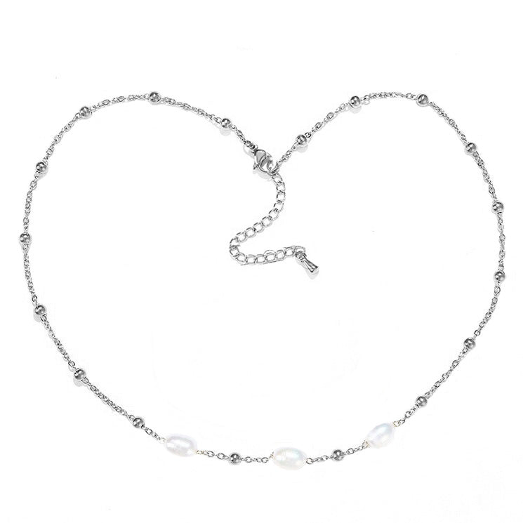 Witte zoetwater parelketting met zilver edelstaal | Parelketting Eline Zilver