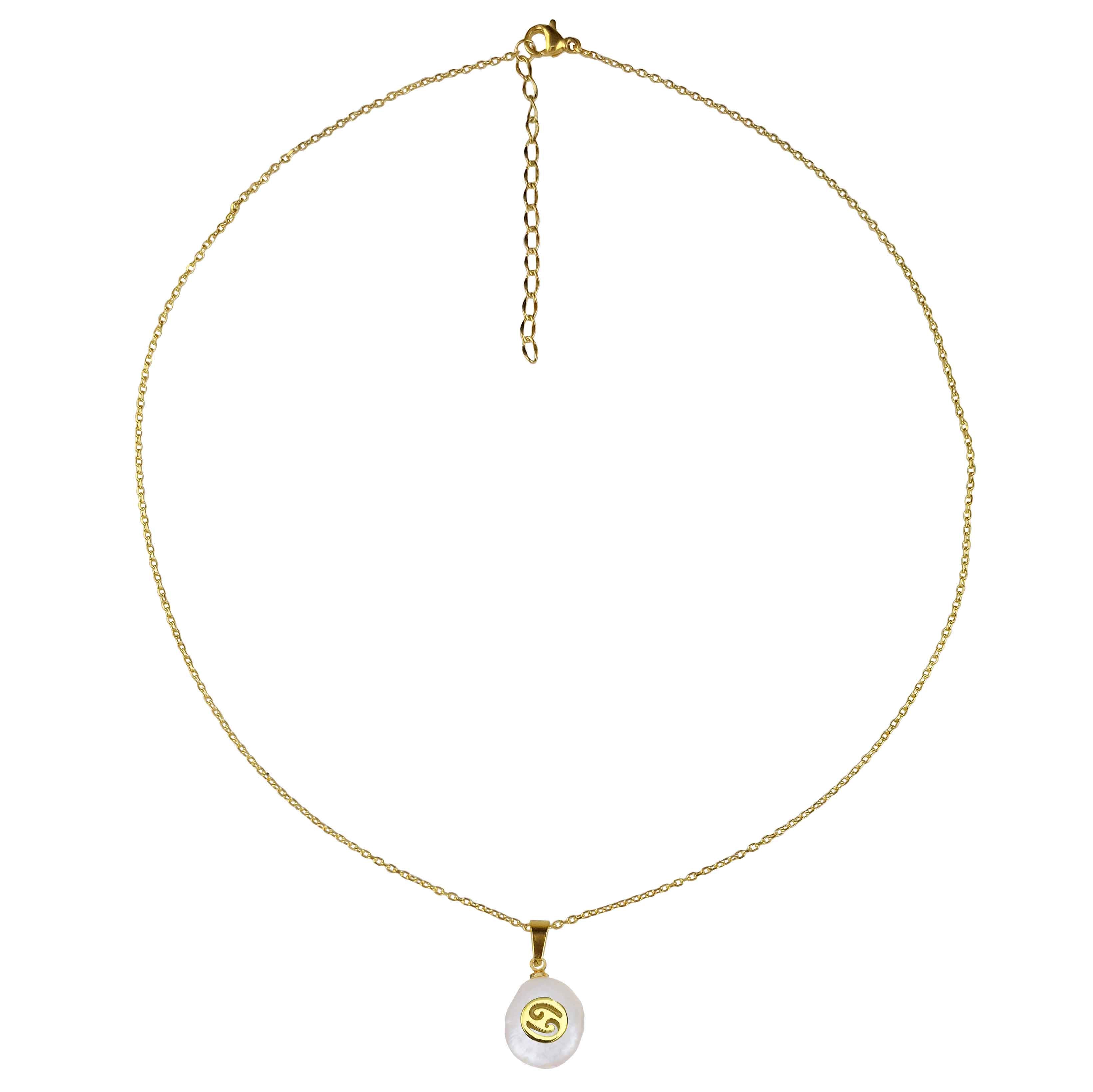 Zoetwater parelketting met witte parel hanger met gouden symbool van sterrenbeeld kreeft en goud edelstaal | Gouden Sterrenbeeld Kreeft
