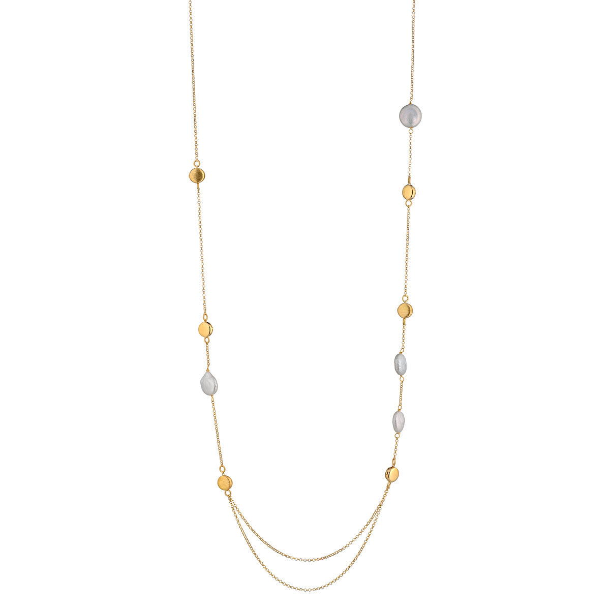 Lange witte parelketting met goud verguld zilver - Marceline