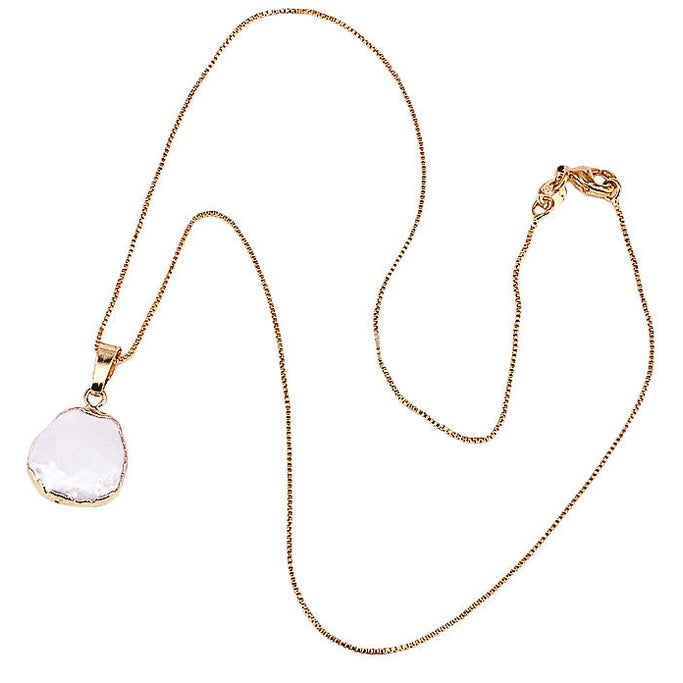 Zoetwater parelketting met witte parel hanger | One Gold Coin Pearl Chain