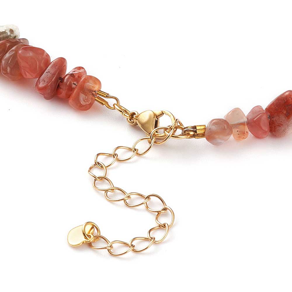 Slotje van zoetwater parelketting met diverse edelstenen en goud edelstaal | Pearl Gemstone Chips