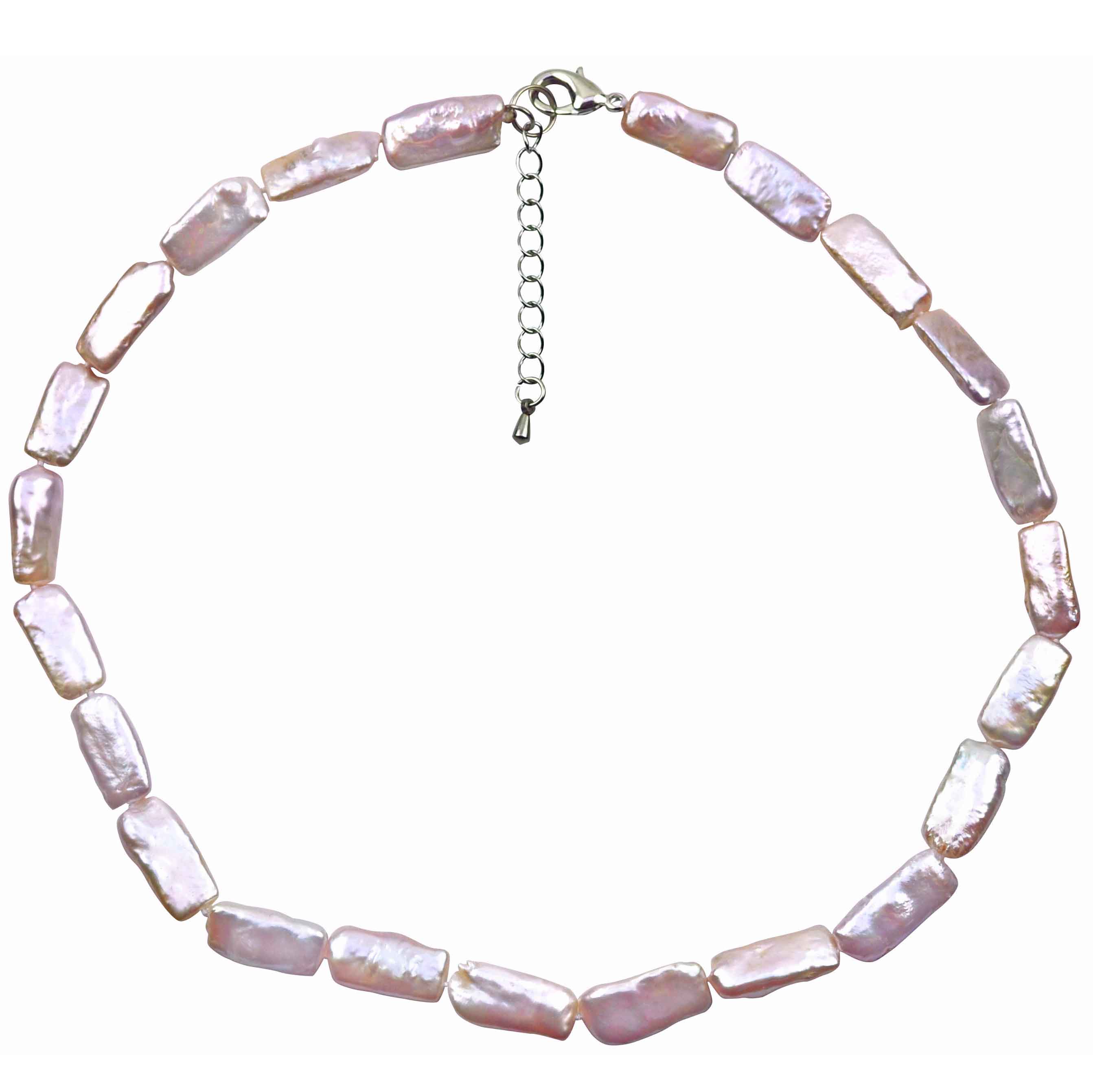 Zoetwater parelketting met roze rechthoekige parels en sterling zilver (925) | Pearl Rectangle Pink