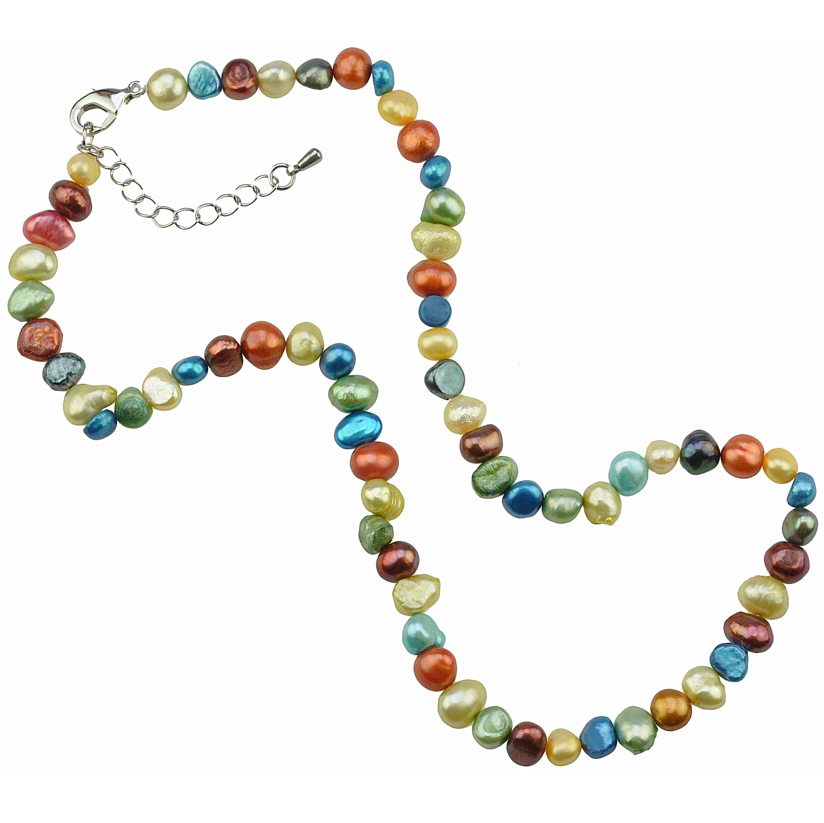 Detail van zoetwater parelketting met vrolijk gekleurde parels en sterling zilver (925) liggend | Rio Small