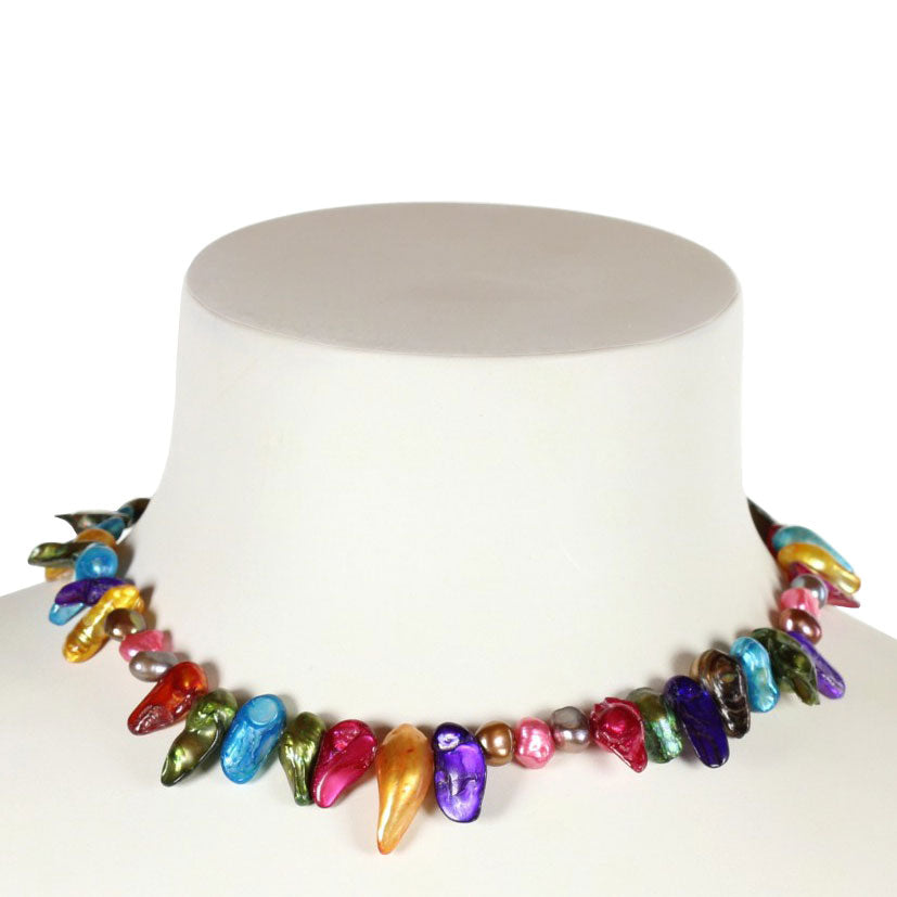 Zoetwater parelketting met vrolijk gekleurde parels en sterling zilver (925) op buste | Samba