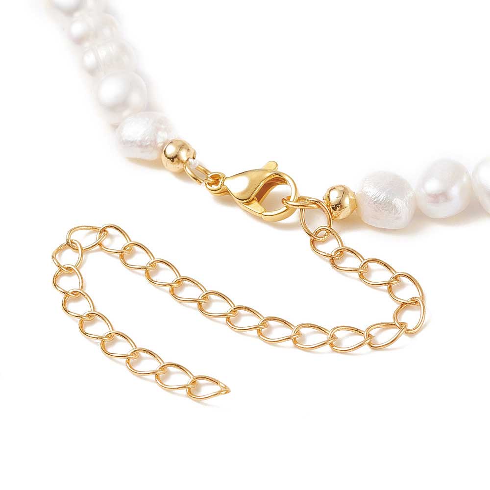 Slotje van witte zoetwater parelketting met goud edelstaal en verlengketting | Una