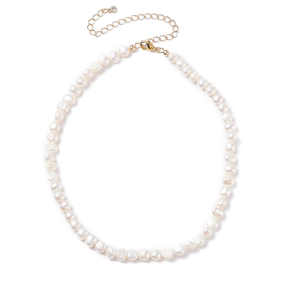 Witte zoetwater parelketting met goud edelstaal en verlengketting