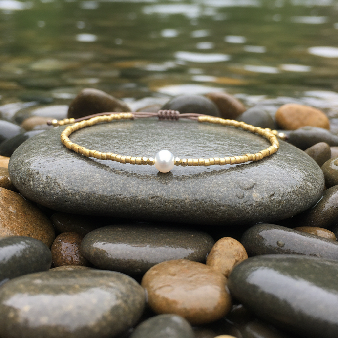 Mini Pearl One Gold Color armband bij water
